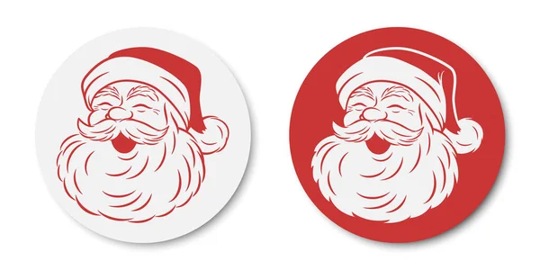 Adesivo Carta Vettoriale Rotondo Con Simpatico Divertente Sorriso Babbo Natale — Vettoriale Stock