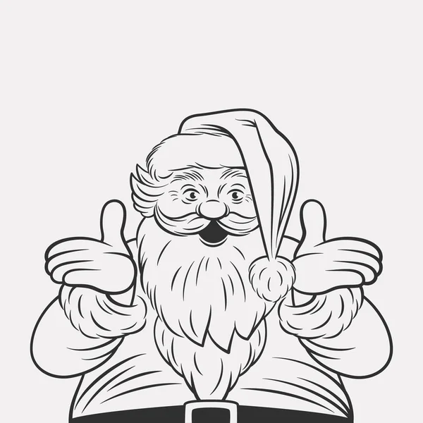 Vector Black White Happy Santa Claus Dans Style Rétro Avec — Image vectorielle