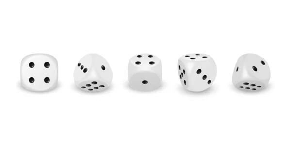 Vector Realista Branco Jogo Dados Ícone Set Closeup Isolado Cubos — Vetor de Stock
