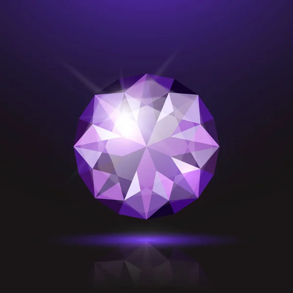 Vector Realistic Purple Transparent Gemstone Diamond Crystal Rhinestone Closeup Black — стоковый вектор