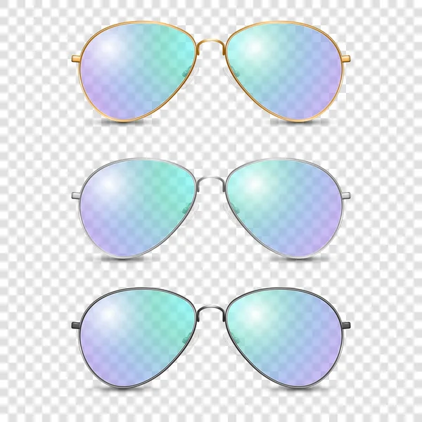 Vektorové Realistické Brýle Kulaté Modrým Fialovým Průsvitným Sklem Izolované Transparentní — Stockový vektor