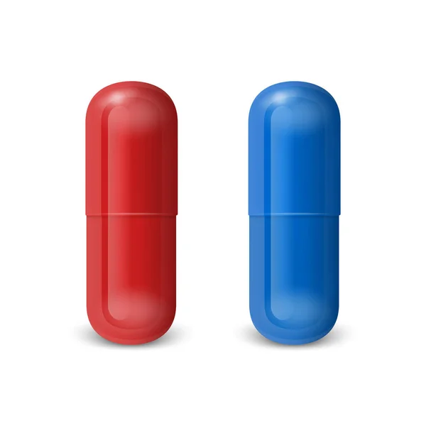 Vektor Realistik Merah Dan Biru Obat Obatan Pil Kapsul Tablet - Stok Vektor