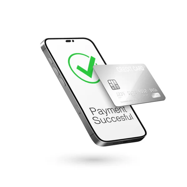 Vektor Realistické Smartphone Kreditní Karta Úspěšné Platby Koncept Platby Nákupy — Stockový vektor
