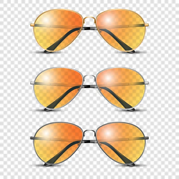 Vector Realistische Rundrahmenbrille Set Mit Orangefarbenem Transparentglas Isoliert Transparente Sonnenbrille — Stockvektor