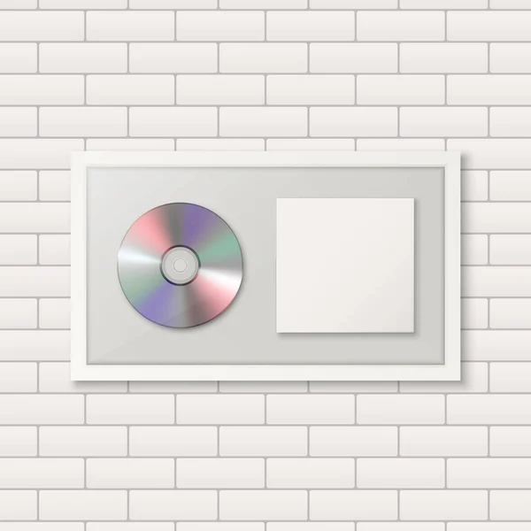 现实的矢量3D 白砖墙背景的白色Cd封面框架标签 单张专辑光碟大奖 限量版 Cd设计模板 — 图库矢量图片