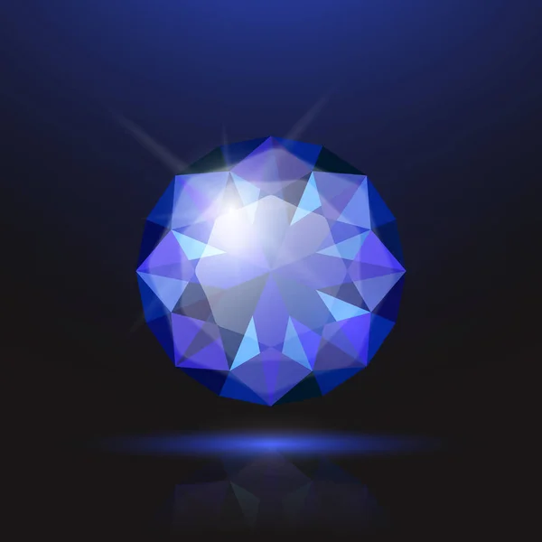Vector Realistyczny Niebieski Przezroczysty Okrągły Świecący Gemstone Diament Kryształ Zbliżenie — Wektor stockowy