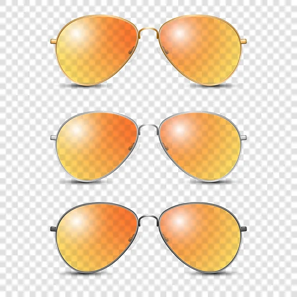 Vector Realistic Frame Glasses Set Orange Transparent Glass Isolated Transparent — Stock Vector