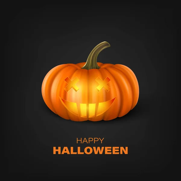 Calabaza Halloween Vectorial Sobre Fondo Negro Lindo Jack Lanterns Cara — Vector de stock
