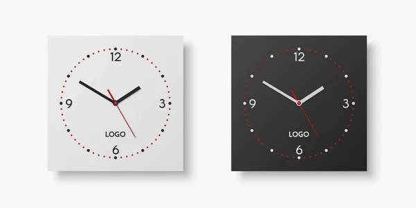 Vector Realistic White Black Square Wall Office Clock Set Design — vektorikuva