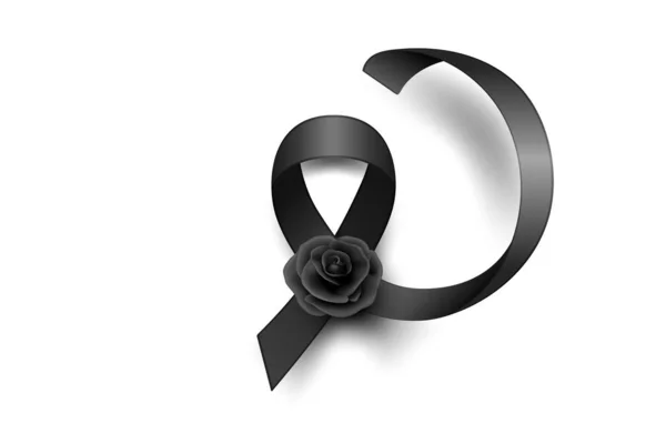 向量黑色丝带与黑色玫瑰 设计丧葬卡片模板 邀请函 白色背景下孤立的黑人意识带 祈祷的图标 哀悼符号 — 图库矢量图片