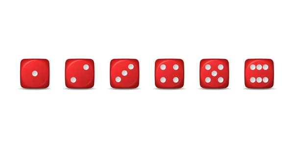 Vector Realistic Red Game Dice Icon Set Closeup Isolated Game — Stock Vector
