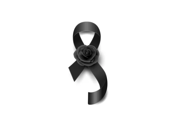 向量黑色丝带与黑色玫瑰 设计丧葬卡片模板 邀请函 白色背景下孤立的黑人意识带 祈祷的图标 哀悼符号 — 图库矢量图片