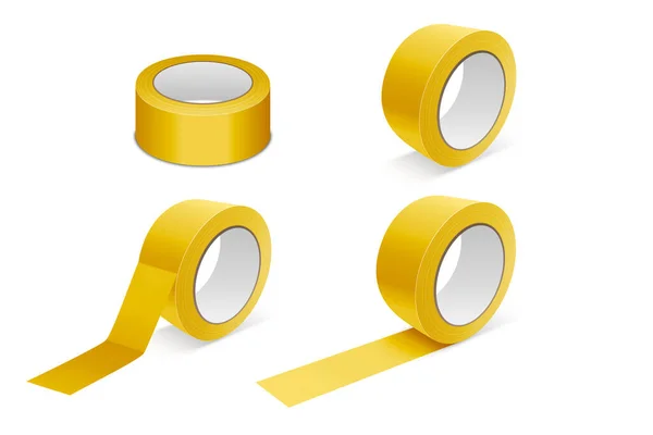 Vector Realistic Beige Yellow Tape Roll Icon Set Mock Nahaufnahme — Stockvektor