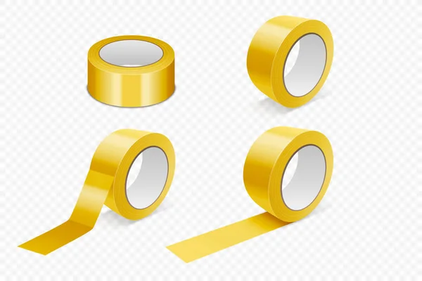 Vektor Realistické Lesklé Žluté Pásky Roll Icon Set Mock Closeup — Stockový vektor