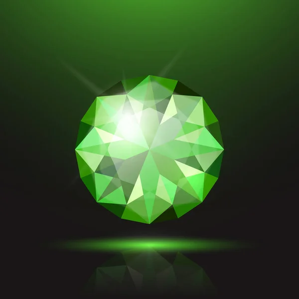 Vector Realistic Green Transparent Gemstone Diamond Crystal Rhinestone Closeup Black — стоковый вектор