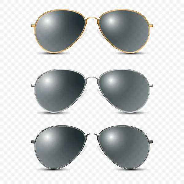 Vector Realista Redondo Quadro Óculos Conjunto Com Vidro Transparente Preto — Vetor de Stock