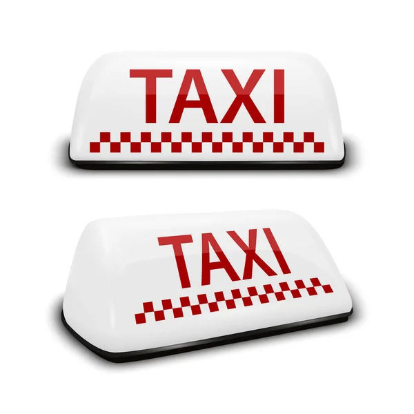 Vector Realistico Taxi Car Roof Sign Icon Set Primo Piano — Vettoriale Stock
