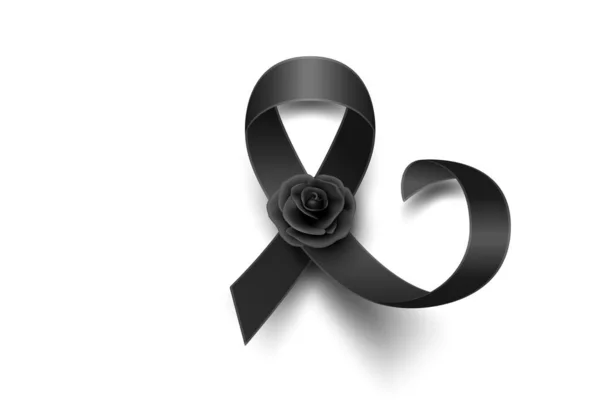Vector Black Silk Ribbon Black Rose Design Template Funeral Card — Stock Vector
