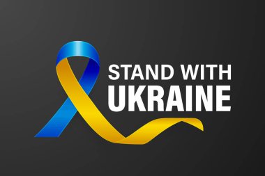 Ukrayna 'nın yanında dur. Mavi ve Sarı İpek Kurdeleli Barış Smbol 'u ile Savaş Karşıtı Çağrı. Ukrayna Bayrak Renkleri. Mücadele, Protesto, Destek Ukrayna, Slogan. Vektör İllüstrasyonu.