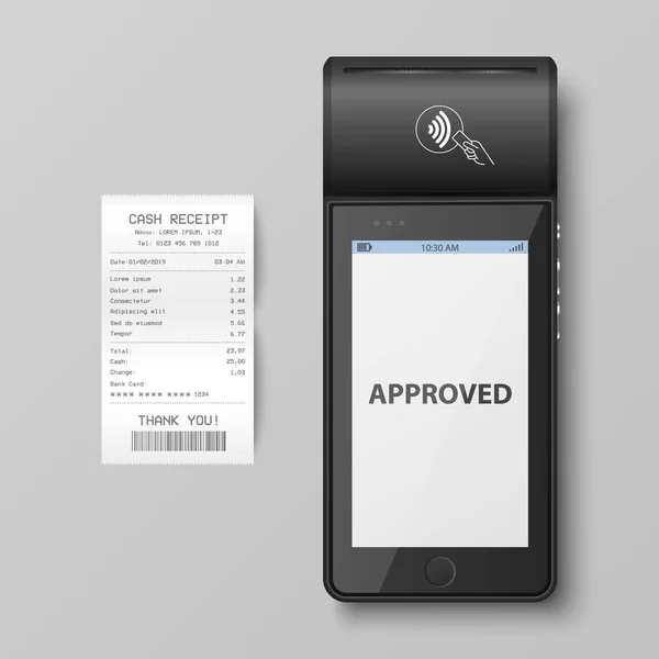 Vector Nfc Payment Machine Approved Status Paper Check Receipt Isolated — Vector de stock