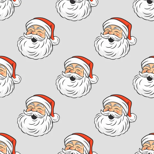 Vector Seamless Pattern Mit Cute Funny Smiling Santa Claus Head — Stockvektor