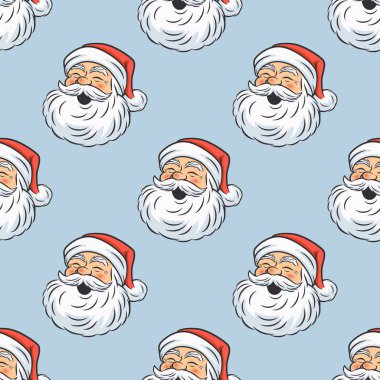 Kusursuz Şablon Şirin Gülen Noel Baba Mavi 'de. Tatil için tasarım Şablonu Mutlu Noeller, Mutlu yıllar tebrik kartları, afişler, tekstil, duvar kağıtları, kumaşlar, paketleme, paketleme