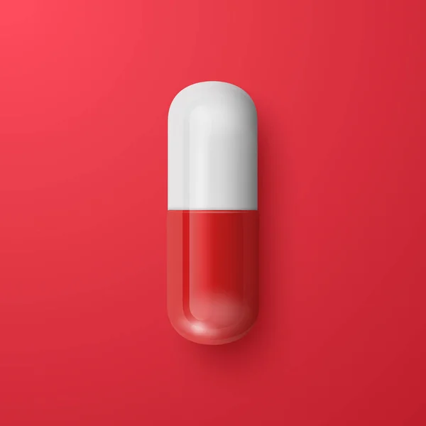 Vektor Realistické Červené Bílé Farmaceutické Lékařské Pilulky Kapsle Tablety Červeném — Stockový vektor