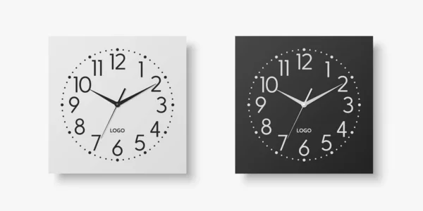 Vector Realistic White Black Square Wall Office Clock Set Design — 图库矢量图片