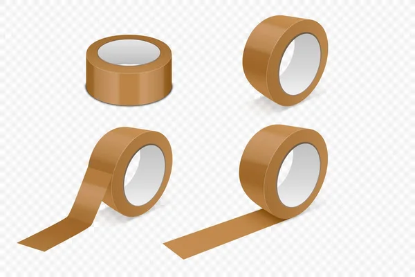 Vector Realistic Glossy Brown Tape Roll Icon Set Mock Closeup — Stock Vector