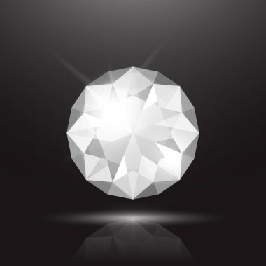 Vektör 3d Gerçekçi Beyaz Şeffaf Yuvarlak Gemstone, Elmas, Kristal, Yapay Elmas Kapanışı Siyah Arkaplan. Mücevher konsepti. Tasarım Şablonu, Banner.