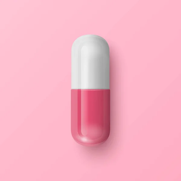 Vektor Realistik Pink White Pharmaceutical Medical Pill Capsule Tablet Pink - Stok Vektor