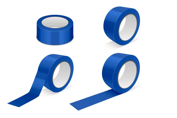 Vector Realistic Glossy Blue Tape Roll Icon Set Mock Closeup — 스톡 벡터