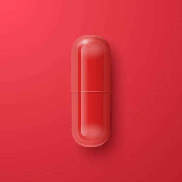 Vector Realistic Red Pharmaceutical Medical Pill Capsule Tableta Červeném Pozadí — Stockový vektor