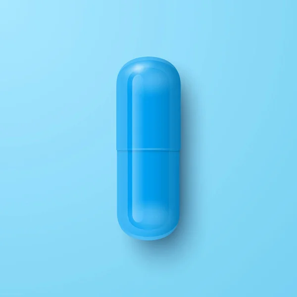 ベクトル3Dリアルなブルー医薬品薬薬薬薬薬 カプセル 青の背景にタブレット フロントビュー コピースペース 男性の健康の概念 — ストックベクタ
