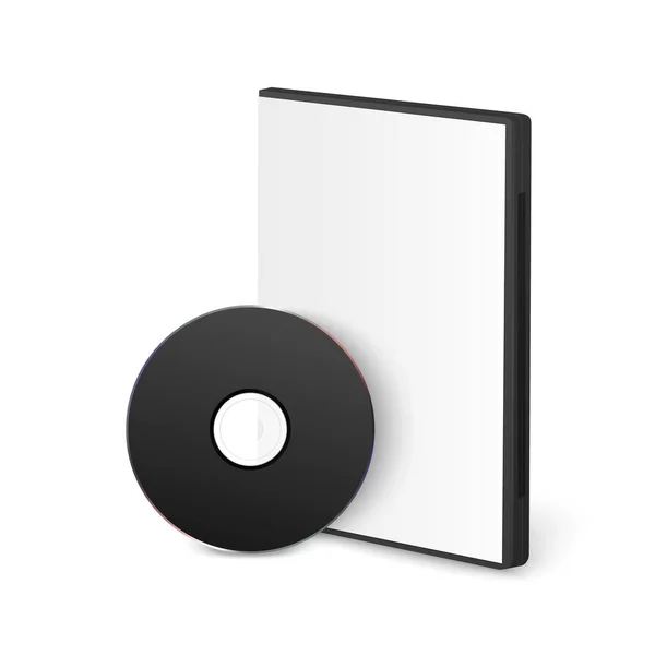 Vector Realistic Black Dvd Mit Plastikhülle Umschlag Hülle Isoliert Box — Stockvektor