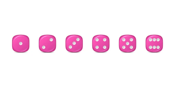 Vector Realistic Pink Game Dice Icon Set Nahaufnahme Isolated Spielwürfel — Stockvektor