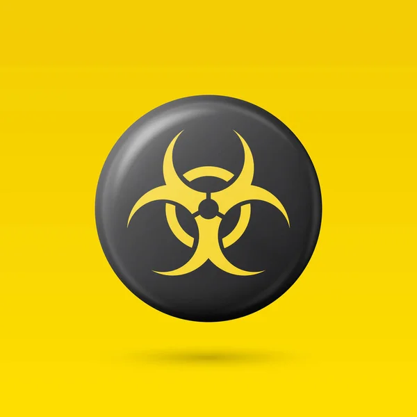 Vector Yellow Warning Gevaar Biohazard Sign Black Button Badge Icon — Stockvector