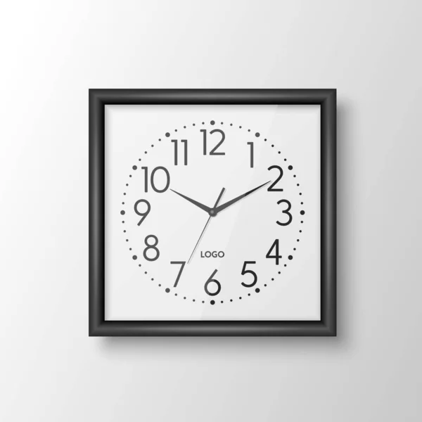 Horloge Bureau Réaliste Vectorielle Carré Noir Modèle Conception Isolé Cadran — Image vectorielle