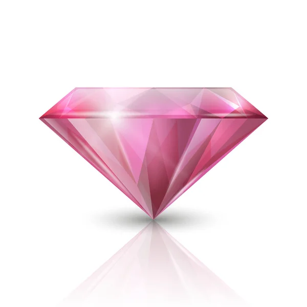 Vector Realistic Pink Transparent Triangular Gemstone Diamond Crystal Rhinestone Closeup — стоковый вектор