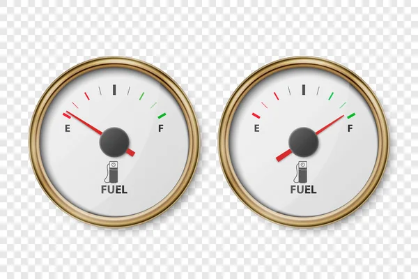 Medidor Tanque Combustible Gas Metálico Dorado Realista Vectorial Conjunto Barra — Archivo Imágenes Vectoriales