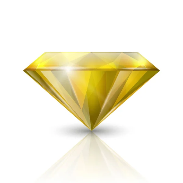 ベクトル3Dリアルなイエロー透明三角成長宝石 ダイヤモンド クリスタル 反射とホワイトの背景にラインストーンの閉鎖 ユダヤ教の概念 デザインテンプレート バナー — ストックベクタ