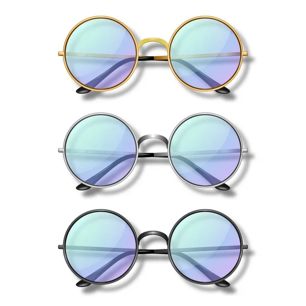 Vector Realista Redondo Quadro Óculos Conjunto Vidro Isolado Óculos Sol —  Vetores de Stock