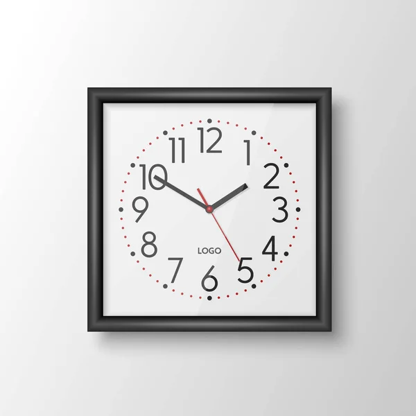 Vector Realistische Black Square Wall Office Clock Design Vorlage Isoliert — Stockvektor