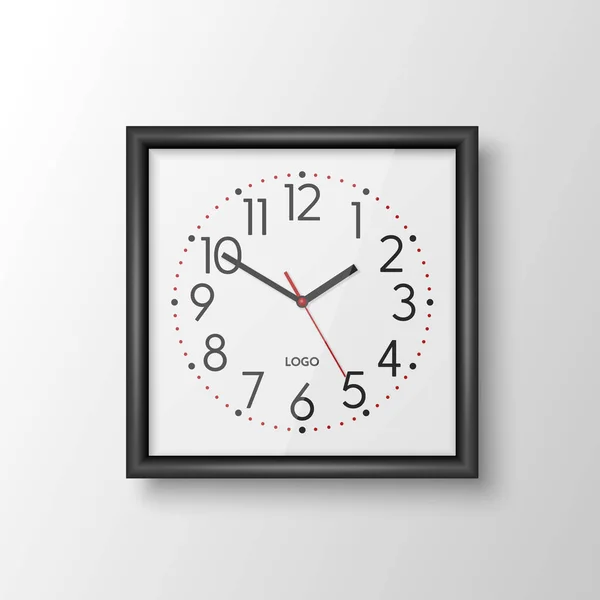 Vector Realista Negro Cuadrado Pared Reloj Oficina Plantilla Diseño Aislado — Archivo Imágenes Vectoriales