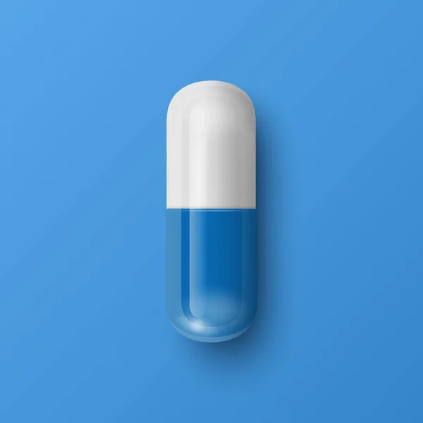 Píldora Médica Farmacéutica Azul Blanca Realista Del Vector Cápsula Tableta — Vector de stock