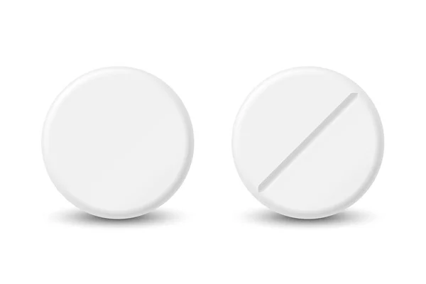 白い背景に隔離されたベクトル3D現実的なラウンドホワイト医薬品薬薬薬薬 カプセル タブレットアイコンセット フロントビュー 医学的概念 — ストックベクタ