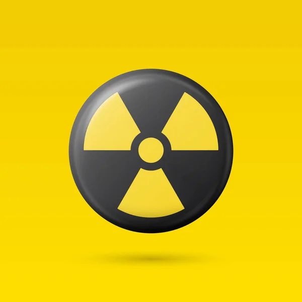 Vektör Sarı Uyarı Tehlike Nükleer Şareti Kara Düğme Rozet Simgesi — Stok Vektör