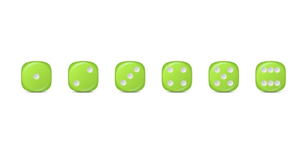 Vector Realistic Green Game Dice Icon Set Nahaufnahme Isoliert Spielwürfel — Stockvektor