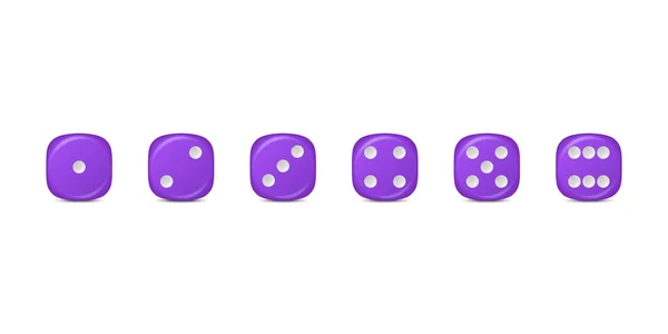 Vector Realistic Purple Game Dice Icon Set Nahaufnahme Isolated Spielwürfel — Stockvektor