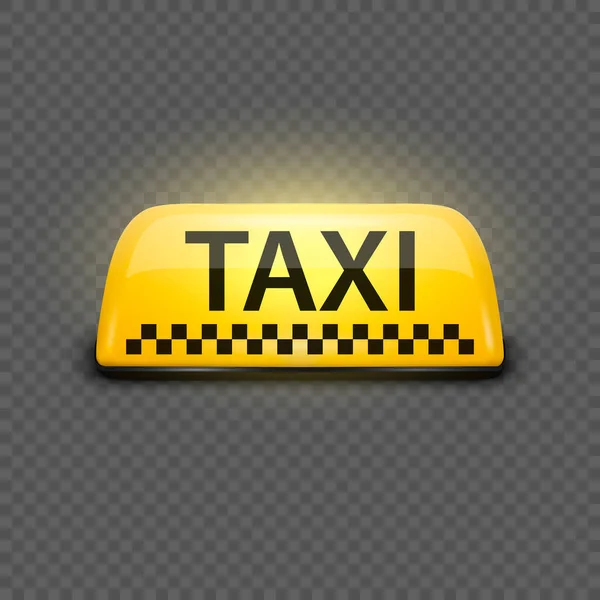 Vector Realisztikus Izzó Taxi Car Sign Icon Closeup Elszigetelt Sárga — Stock Vector